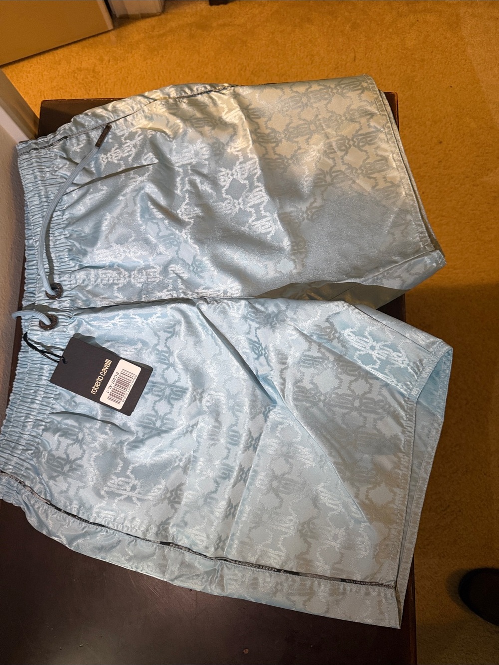 Roberto Cavalli Pale Blue Jacquard Swim Trunks